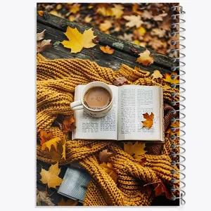دفتر کتاب و قهوه و پاییز
