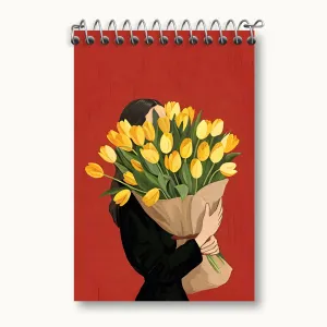 دفتر یادداشت دختر و دسته گل