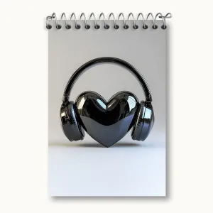 دفتر یادداشت هدفون و قلب