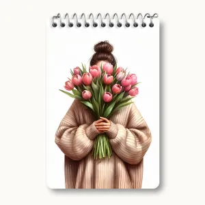 دفتر یادداشت دختر و دسته گل