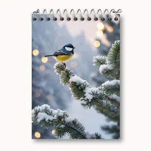 دفتر یادداشت پرنده و درخت برفی